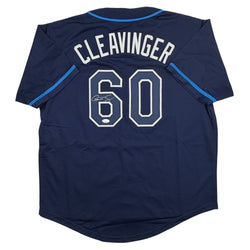 Autographed/Signed Garrett Cleavinger Tampa Bay Navy Blue Baseball Jersey JSA COA