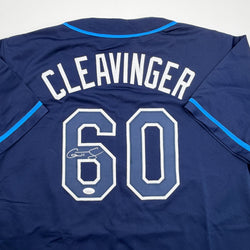 Autographed/Signed Garrett Cleavinger Tampa Bay Navy Blue Baseball Jersey JSA COA