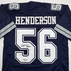 Autographed/Signed Thomas Henderson Dallas Blue Football Jersey JSA COA