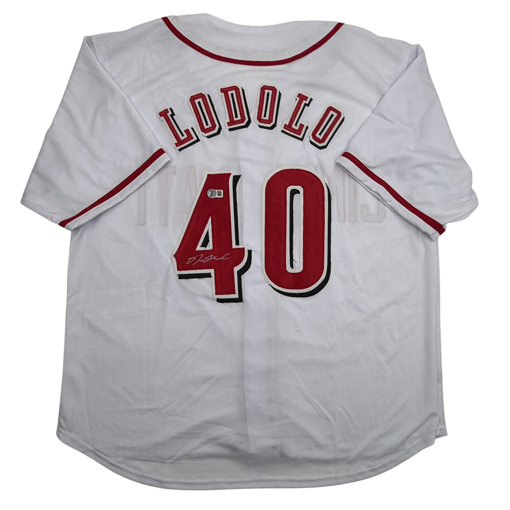 Autographed/Signed Nick Lodolo Cincinnati White Baseball Jersey Beckett BAS COA