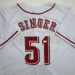 Autographed/Signed Brady Singer Cincinnati White Baseball Jersey Beckett BAS COA