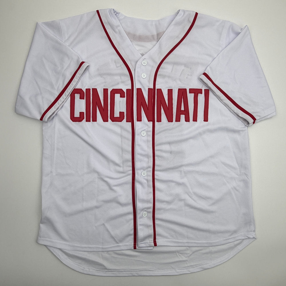 Autographed/Signed Brady Singer Cincinnati White Baseball Jersey Beckett BAS COA