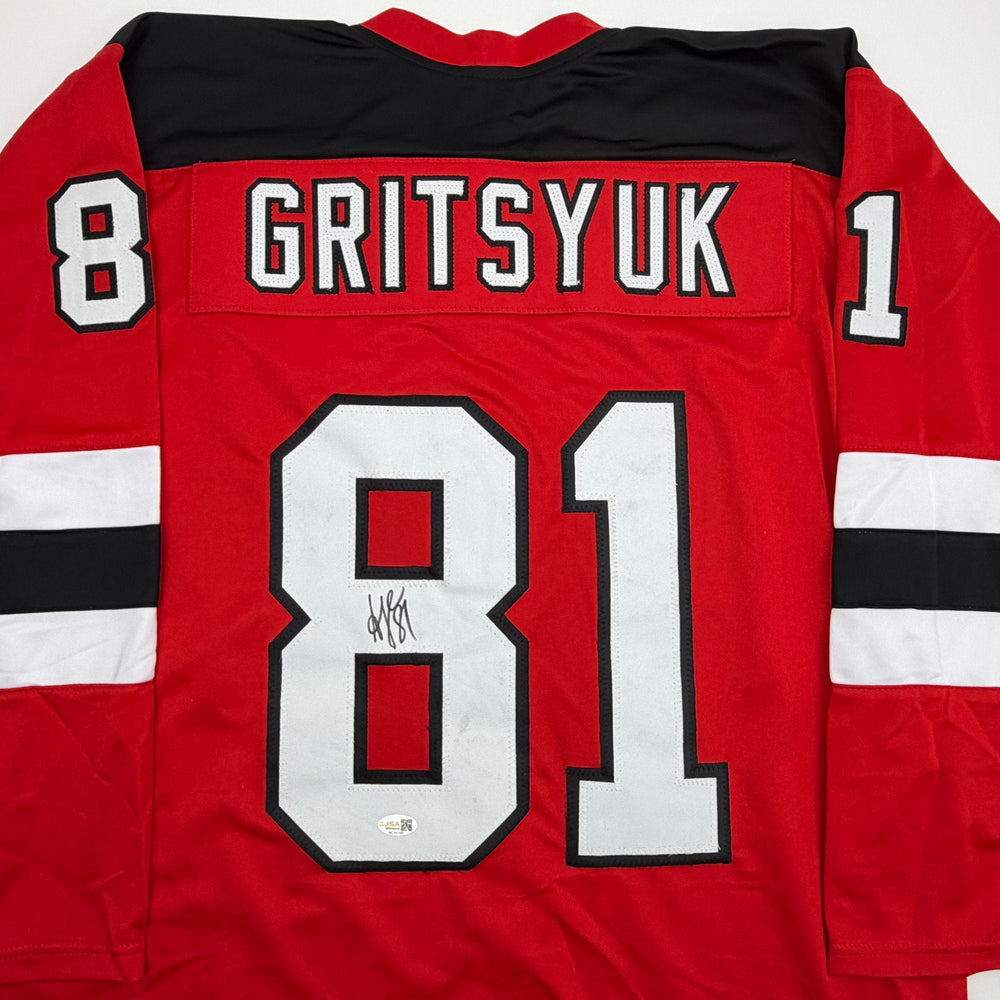 Autographed/Signed Arseni Gritsyuk New Jersey NJ Red Hockey Jersey JSA COA