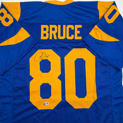 Autographed/Signed Isaac Bruce Los Angeles LA Retro Blue Football Jersey Beckett BAS COA