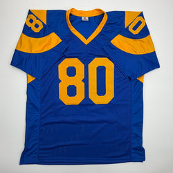 Autographed/Signed Isaac Bruce Los Angeles LA Retro Blue Football Jersey Beckett BAS COA