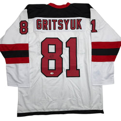 Autographed/Signed Arseni Gritsyuk New Jersey NJ White Hockey Jersey JSA COA