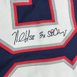 Autographed/Signed Matt Chatham 3x SB Champ New England Blue Football Jersey Beckett BAS COA