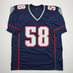 Autographed/Signed Matt Chatham 3x SB Champ New England Blue Football Jersey Beckett BAS COA