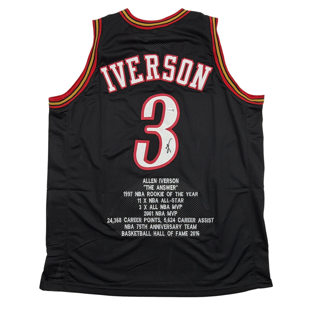Autographed/Signed Allen Iverson Philadelphia Black Stat Basketball Jersey JSA COA