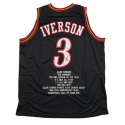 Autographed/Signed Allen Iverson Philadelphia Black Stat Basketball Jersey JSA COA