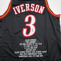 Autographed/Signed Allen Iverson Philadelphia Black Stat Basketball Jersey JSA COA