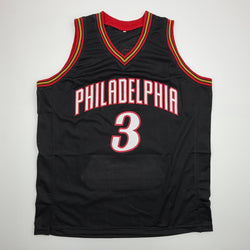 Autographed/Signed Allen Iverson Philadelphia Black Stat Basketball Jersey JSA COA