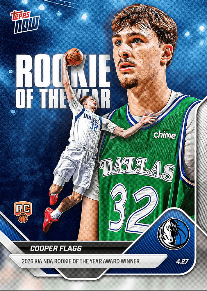 2025 Topps Now Cooper Flagg #ROTY 2026 KIA Rookie of the Year Award Winner Dallas Mavericks Rookie RC Basketball Card