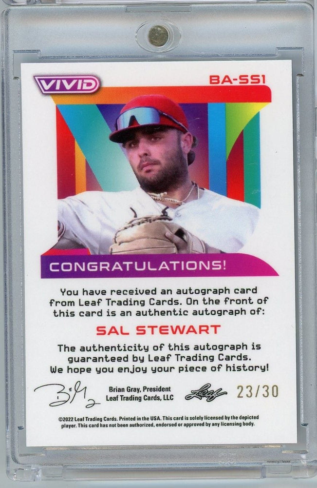 2022 Leaf Vivid Sal Stewart #BASS1 /30 Auto Cincinnati Reds Rookie RC Baseball Card