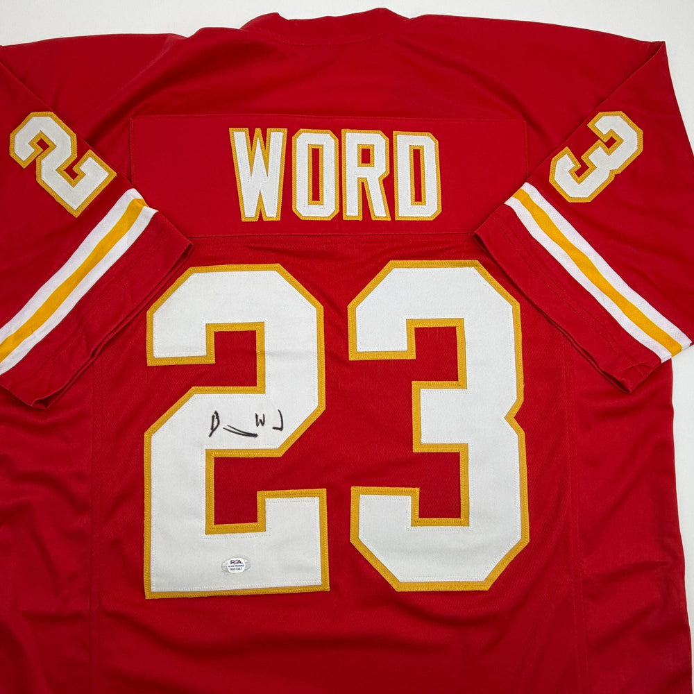 Autographed/Signed Barry Word Kansas City Red Football Jersey PSA/DNA COA