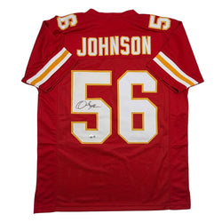 Autographed/Signed Derrick Johnson Kansas City Red Football Jersey Beckett BAS COA