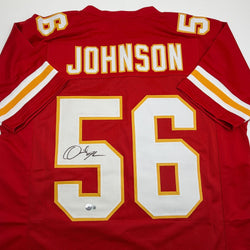 Autographed/Signed Derrick Johnson Kansas City Red Football Jersey Beckett BAS COA
