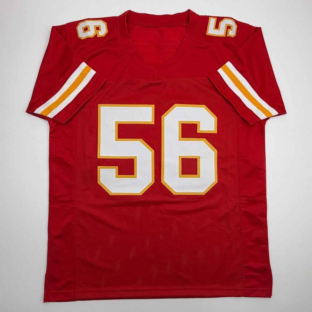 Autographed/Signed Derrick Johnson Kansas City Red Football Jersey Beckett BAS COA