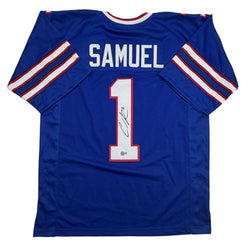Autographed/Signed Curtis Samuel Buffalo Blue Football Jersey Beckett BAS COA