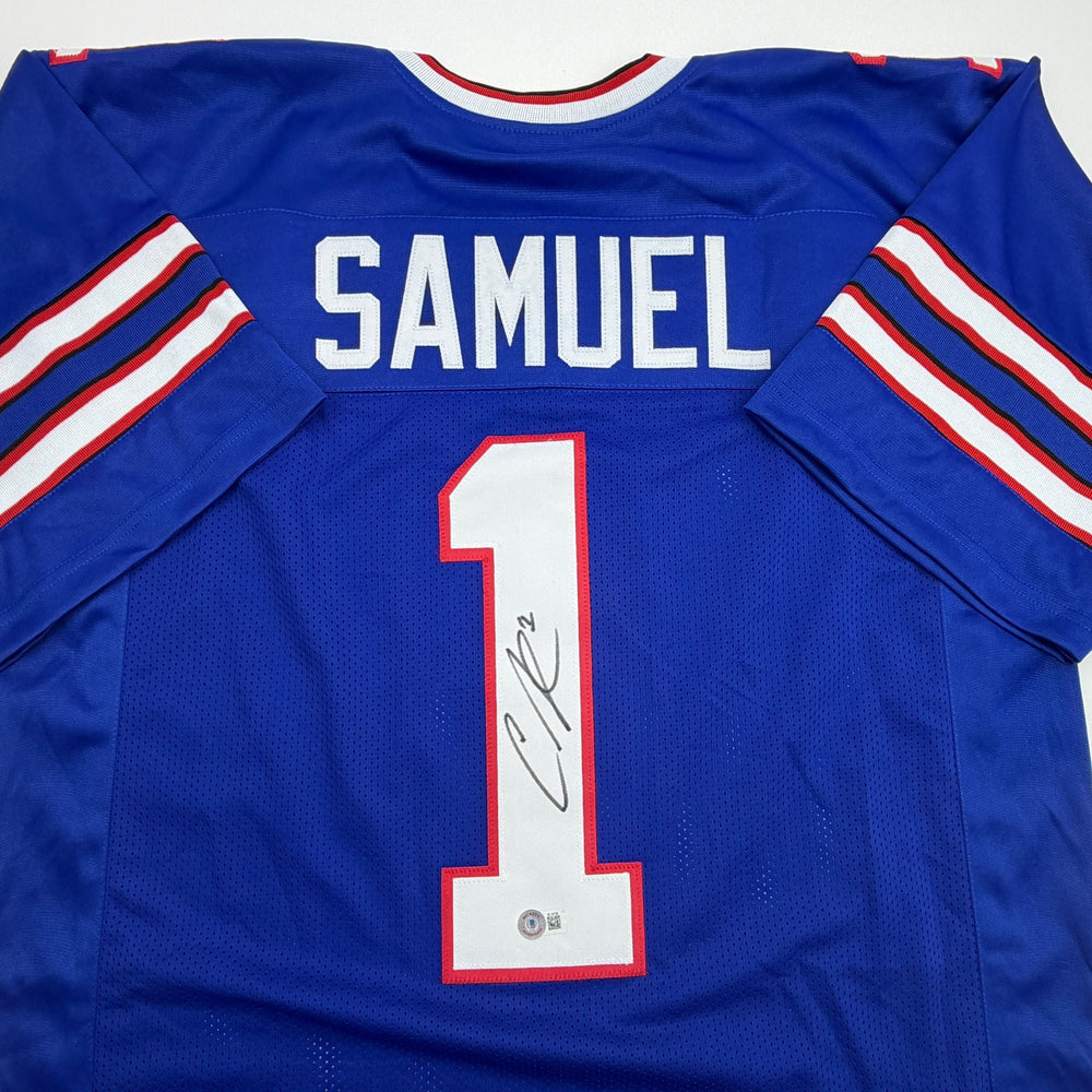 Autographed/Signed Curtis Samuel Buffalo Blue Football Jersey Beckett BAS COA
