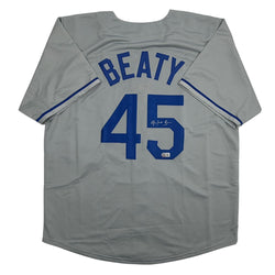 Autographed/Signed Matt Beaty Los Angeles Grey Baseball Jersey Beckett BAS COA