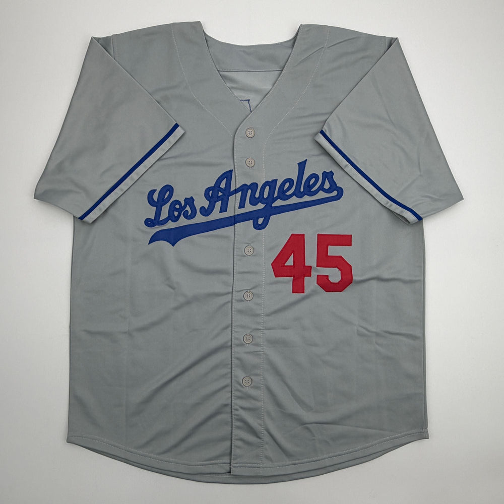 Autographed/Signed Matt Beaty Los Angeles Grey Baseball Jersey Beckett BAS COA