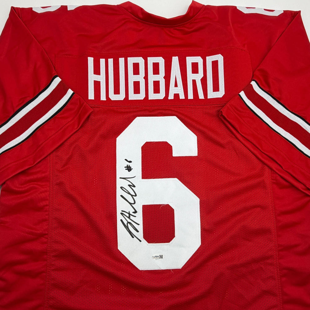 Autographed/Signed Sam Hubbard Ohio State Red College Football Jersey JSA COA