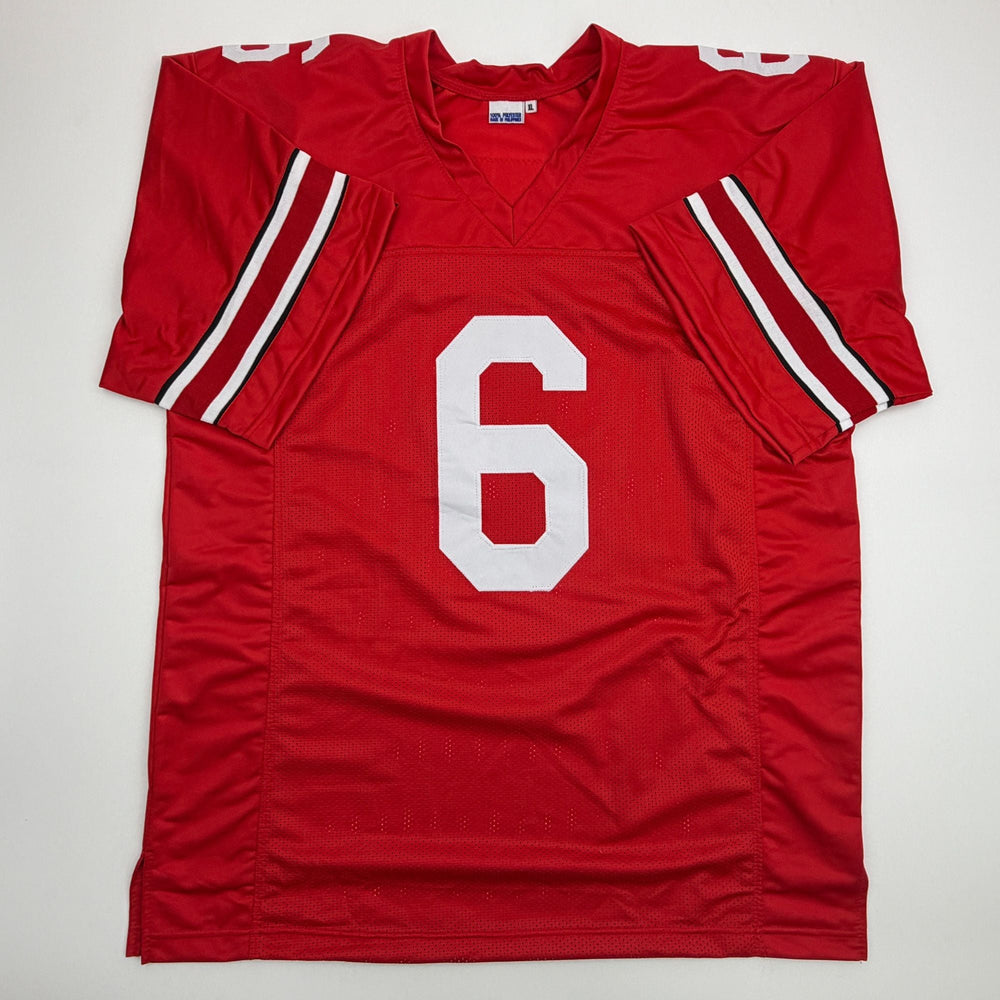 Autographed/Signed Sam Hubbard Ohio State Red College Football Jersey JSA COA