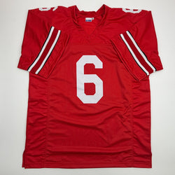 Autographed/Signed Sam Hubbard Ohio State Red College Football Jersey JSA COA