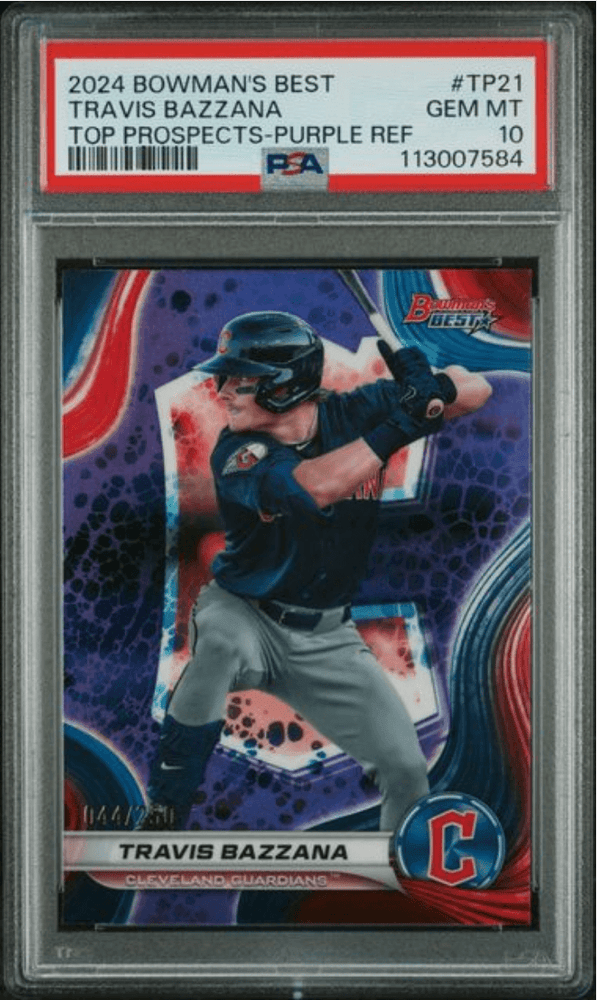 Graded 2024 Topps Bowmans Best Travis Bazzana #TP21 Top Prospects Purple Refractor /250 Rookie RC Baseball Card PSA 10 Gem Mint