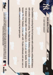 2026 Topps Now Cam Schlittler #41 Black Foil /10 Yankees First: 15+ K, 0 R, 0 BB in 2 Start Span New York Yankees Rookie RC Baseball Card