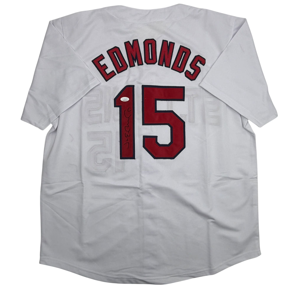 Autographed/Signed Jim Edmonds St. Louis White Baseball Jersey JSA COA