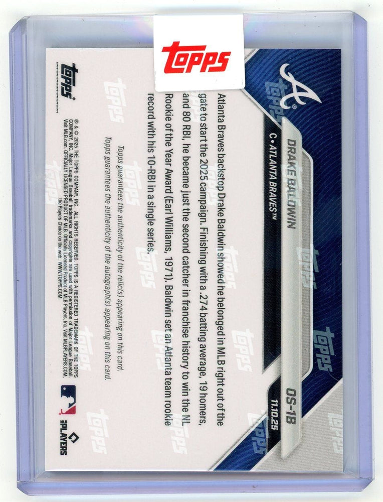 2025 Topps Now Drake Baldwin #OS1B Black Relic Auto /10 2025 NL Rookie of the Year Award Winner Atlanta Braves Rookie RC Baseball Card