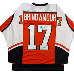 Autographed/Signed Rod Brind'Amour Philadelphia Orange Hockey Jersey Beckett BAS COA