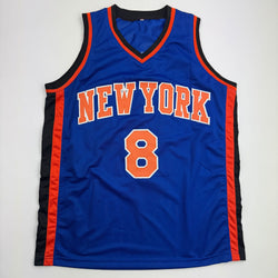 Autographed/Signed Latrell Sprewell New York Blue Basketball Jersey Beckett BAS COA