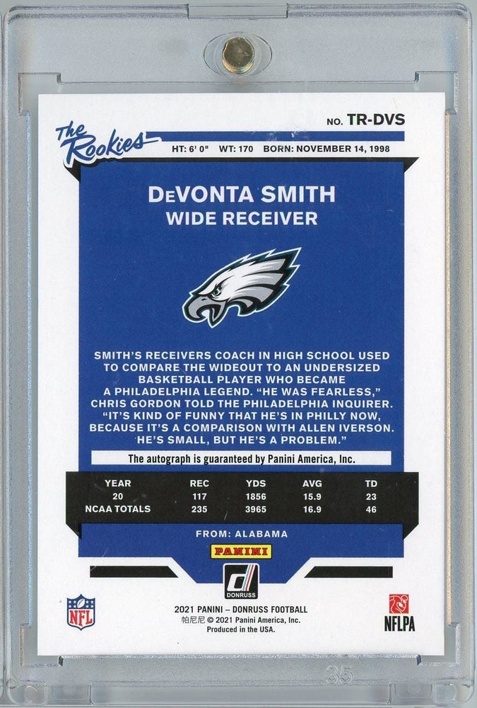 2021 Panini Donruss Devonta Smith #TRDVS /299 The Rookies Auto Rookie RC Football Card