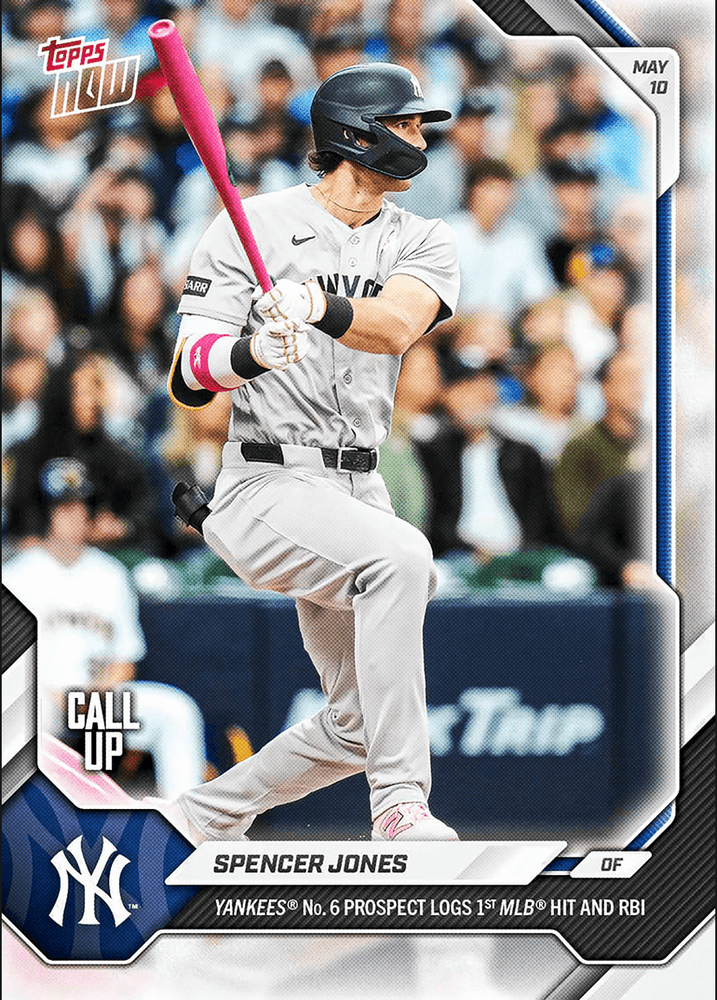 2026 Topps Now Spencer Jones #186 Yankees Number 6 Prospect Logs 1st MLB Hit and RBI New York Yankees Rookie RC Baseball Card