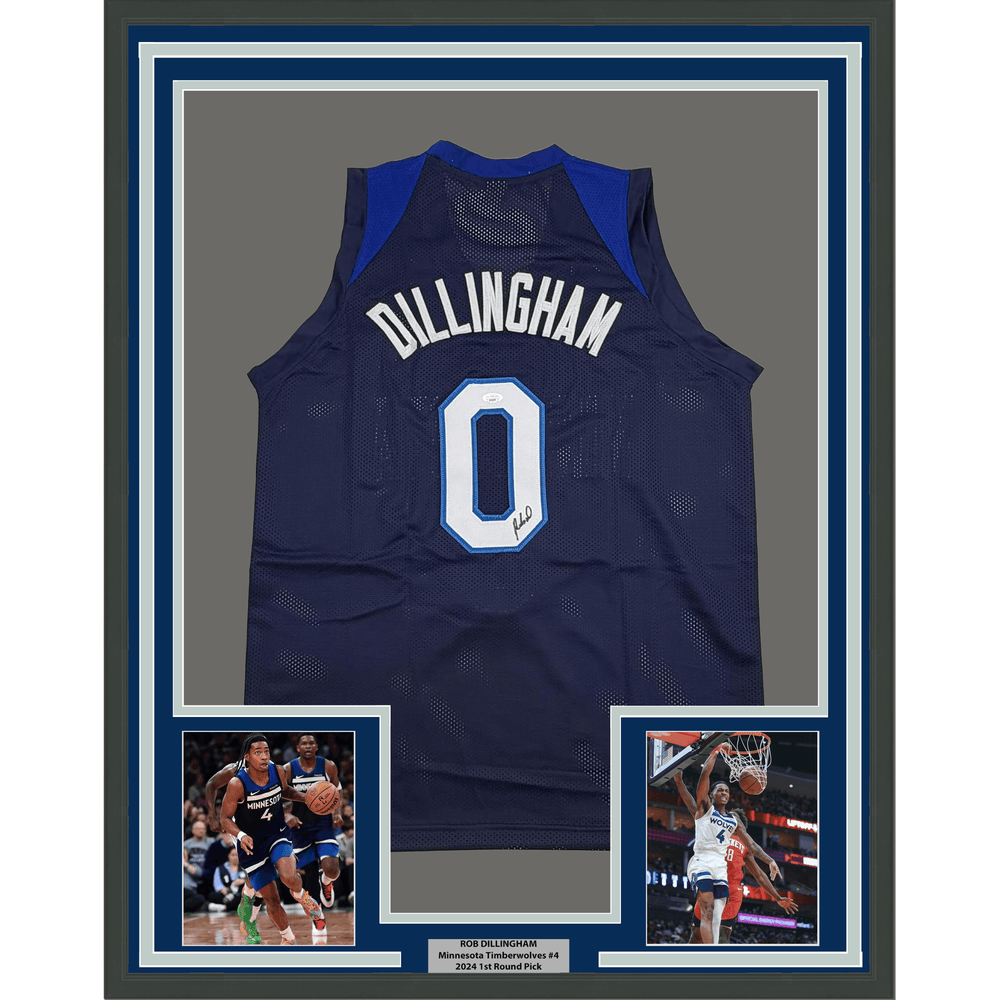 Framed Autographed/Signed Rob Dillingham 35x39 Minnesota Blue Basketball Jersey JSA COA