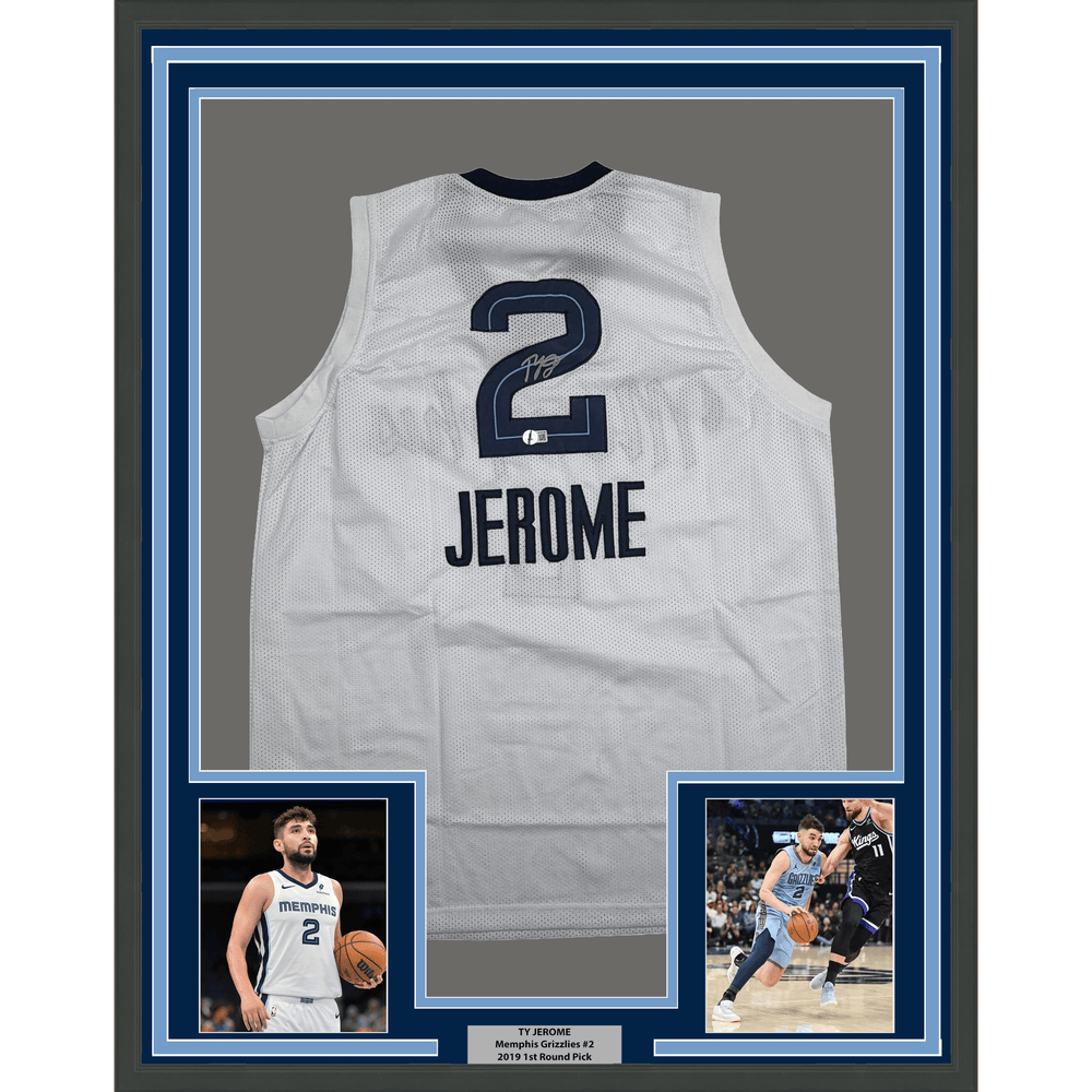 Framed Autographed/Signed Ty Jerome 35x39 Memphis White Basketball Jersey Beckett BAS COA