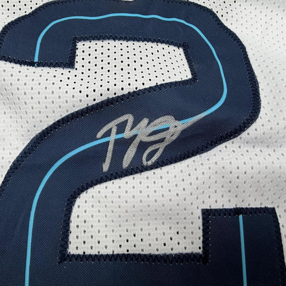 Framed Autographed/Signed Ty Jerome 35x39 Memphis White Basketball Jersey Beckett BAS COA