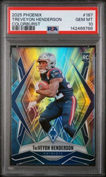Graded 2025 Panini Phoenix TreVeyon Henderson #187 /10 Colorburst Rookie RC Football Card PSA 10 Gem Mint