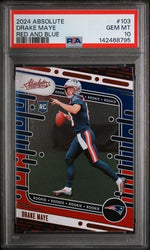 Graded 2024 Panini Absolute Drake Maye #103 Red and Blue Rookie RC Football Card PSA 10 Gem Mint