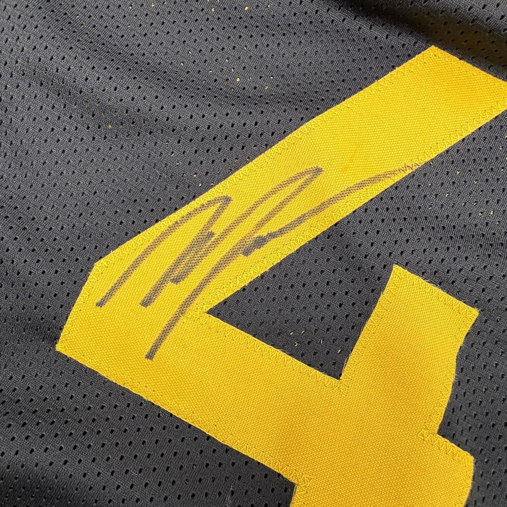 Framed Autographed/Signed Moses Moody 35x39 Golden State Black Basketball Jersey Beckett BAS COA