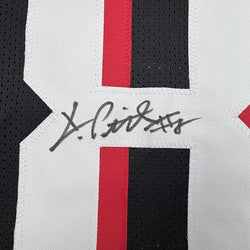 Framed Autographed/Signed Kyle Pitts 35x39 Atlanta Black Football Jersey Beckett BAS COA