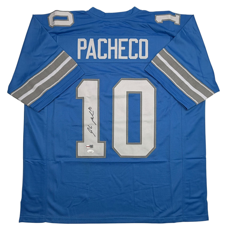 Autographed/Signed Isiah Pacheco Detroit Blue Football Jersey JSA COA