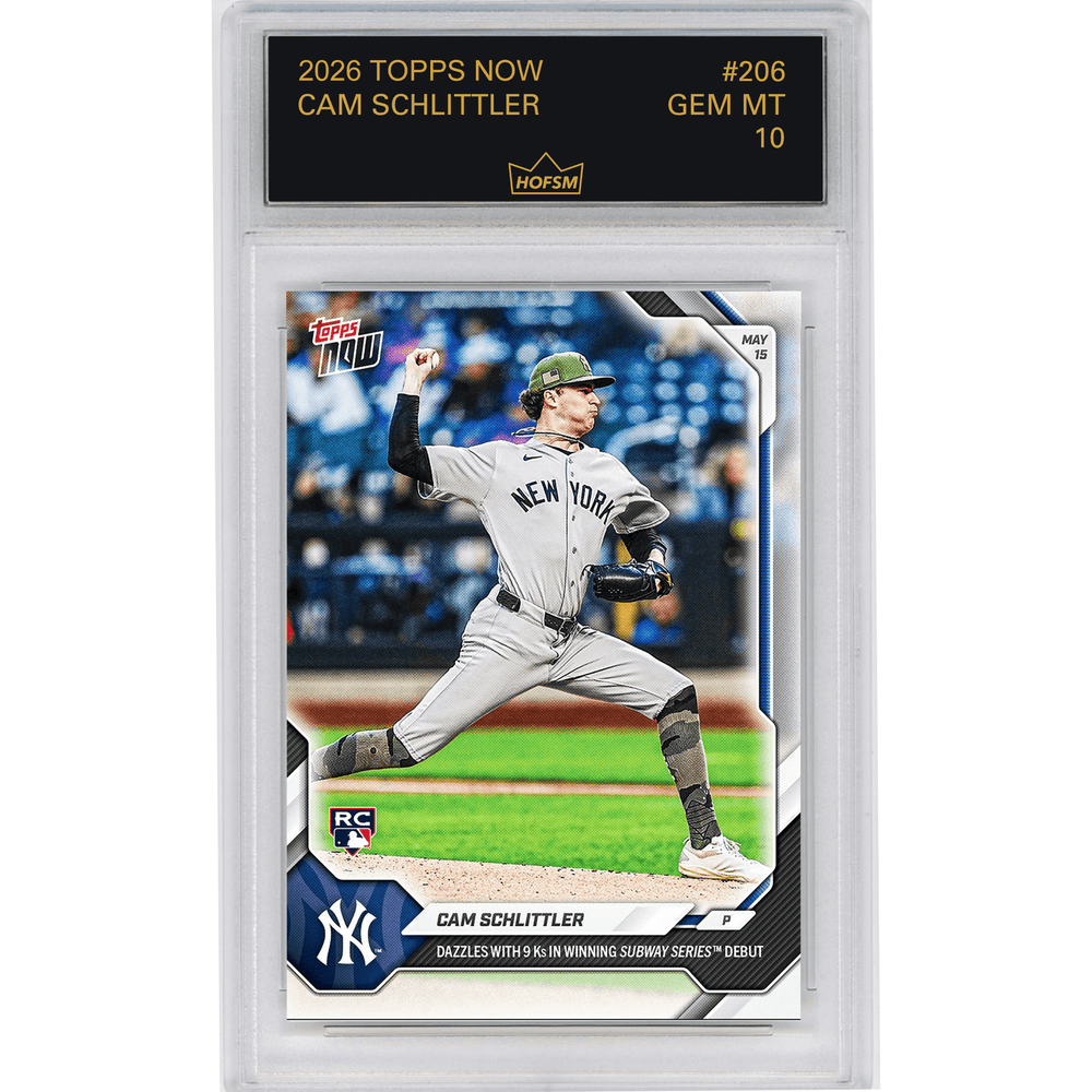 Graded 2026 Topps Now Cam Schlittler #206 Dazzles with 9Ks in Winning Subway Series Debut New York Yankees Rookie RC Baseball Card HOFSM 10 Gem Mint