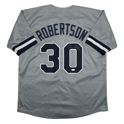 Autographed/Signed David Robertson New York Grey Baseball Jersey JSA COA