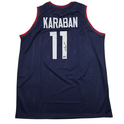 Autographed/Signed Alex Karaban UConn Connecticut Blue College Basketball Jersey Beckett BAS COA