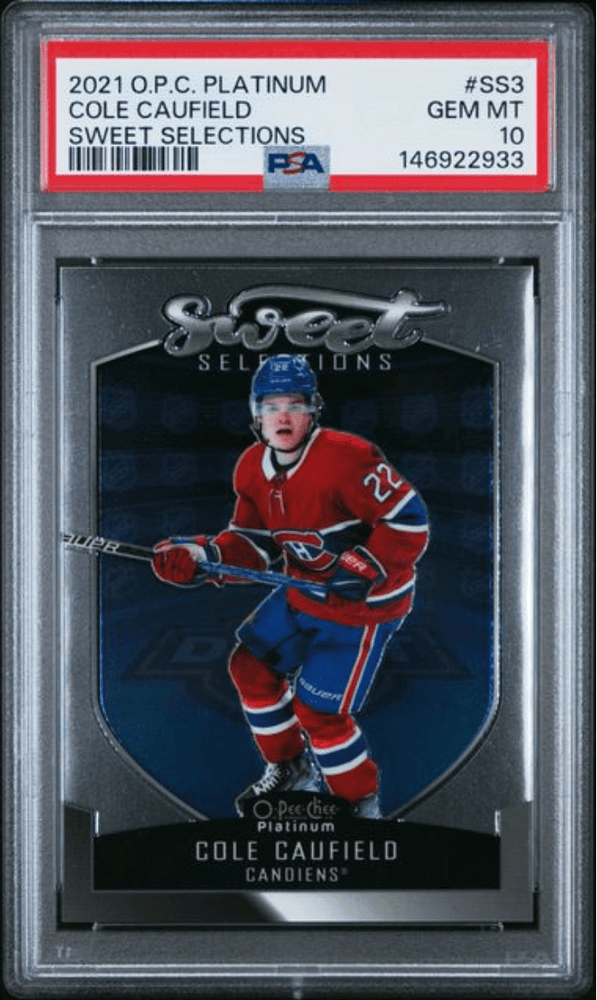Graded 2021 Upper Deck OPC Platinum Cole Caufield #SS3 Sweet Selections Rookie RC Hockey Card PSA 10 Gem Mint