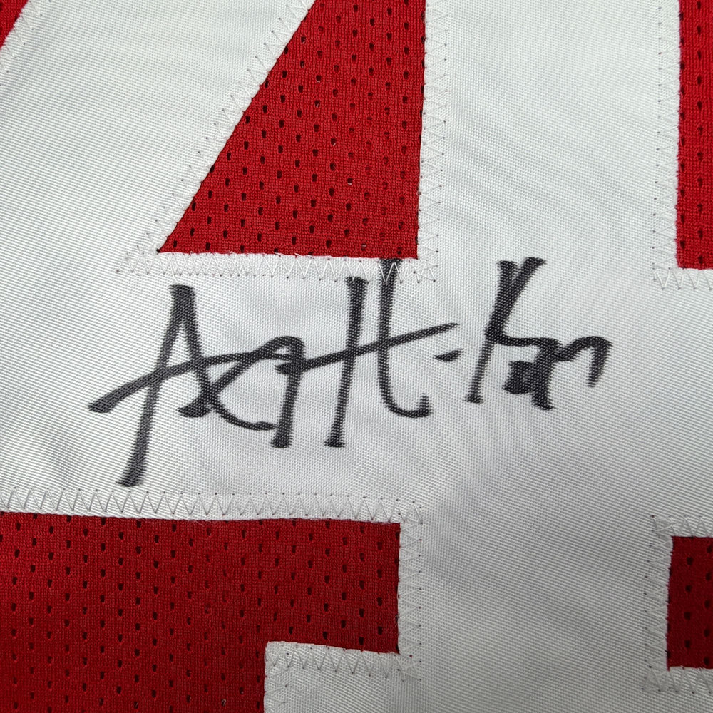 Autographed/Signed AJ Hawk Ohio State Red College Football Jersey Beckett BAS COA